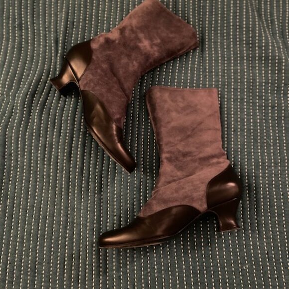 Vero Cuoio Granny Boots Suede Leather 38.5 Gray Black Button Up *Please Read* - Picture 2 of 15